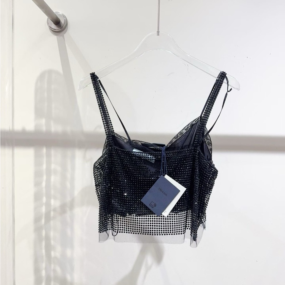 ❌sold❌Authentic Prada Black Mesh Embellished Top